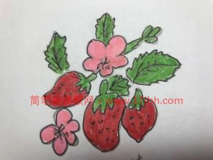 43,这幅草莓简笔画图片真是太漂亮了,这样的草莓有花有的,有叶有果