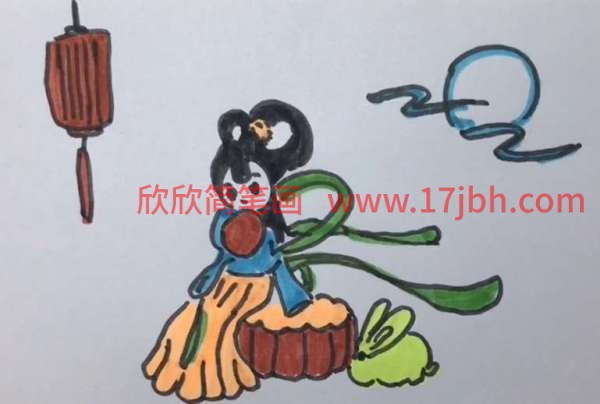 中秋嫦娥玉兔简笔画