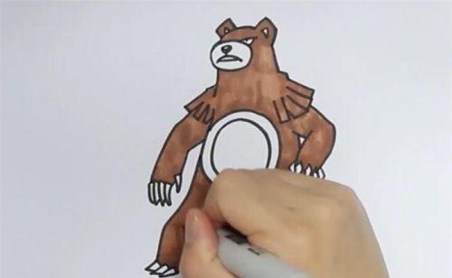 分步教你绘制色彩缤纷的卡通棕熊简笔画 儿童绘画教程-3